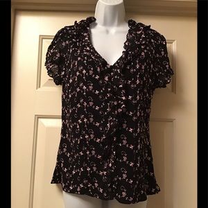 INC Onyx and Pink Floral Blouse